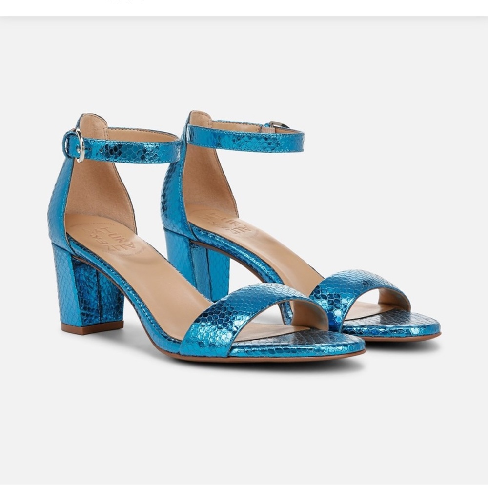 Naturalizer Metallic Blue Block Heel Sandals